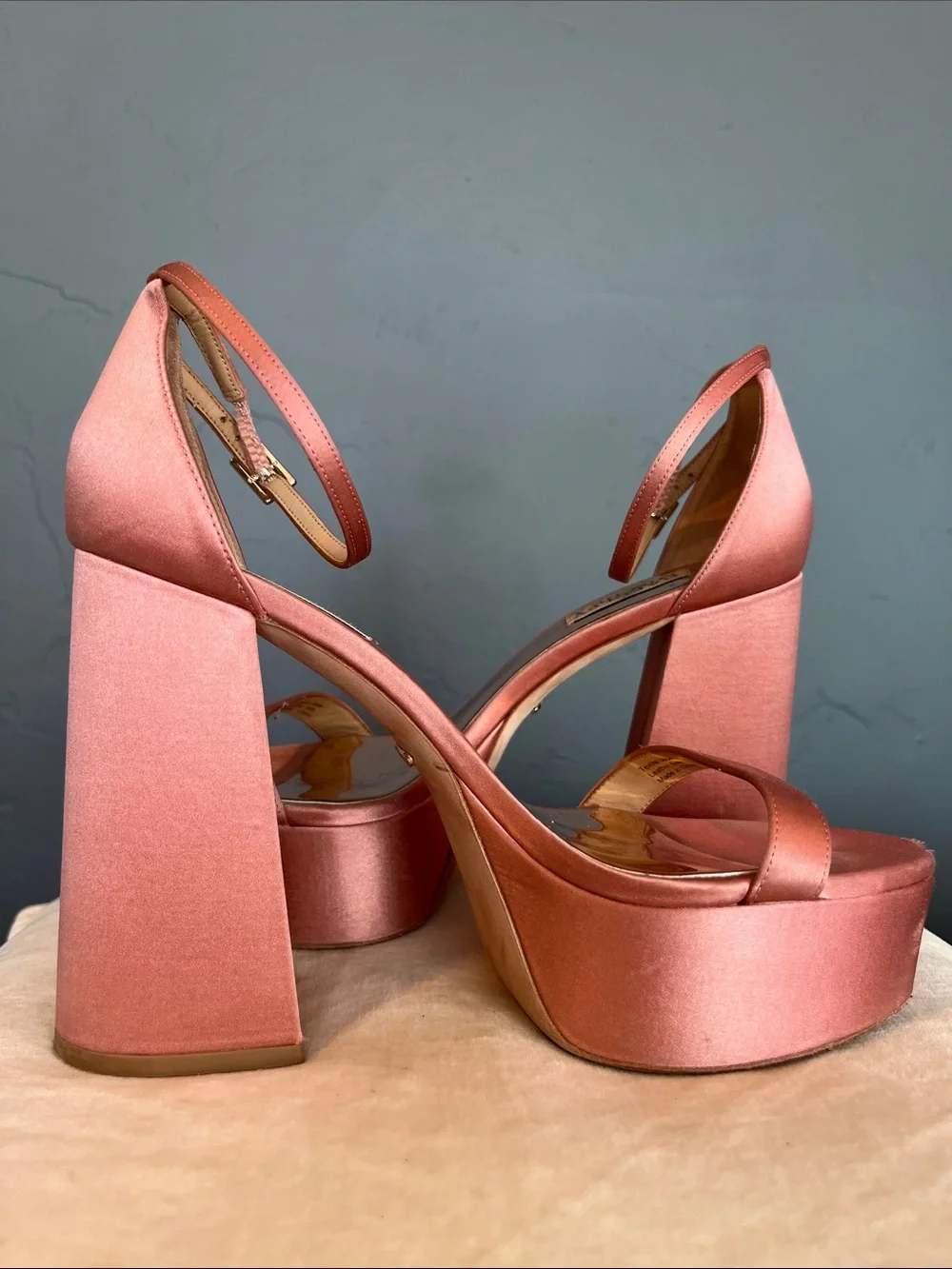 Badgley Mischka Rose Satin Platform Block Heels